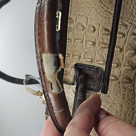 Croc Embossed Italian Leather Satchel in Taupe - Picture 3 of 10